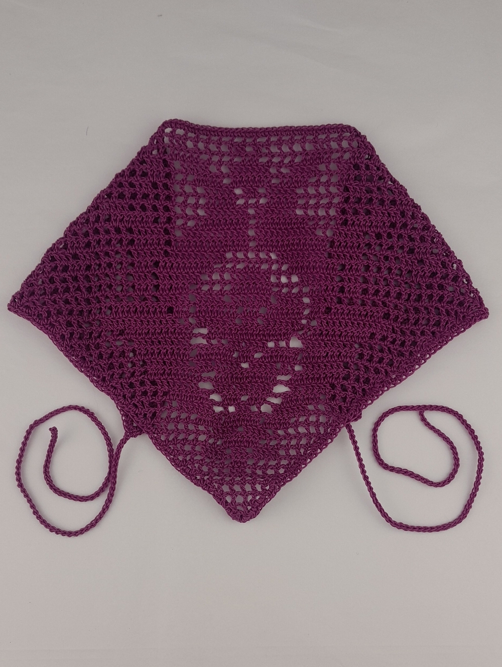 Handcrafted Crochet Purple Filet Dragonfruit Head Bandana Kerchief Tie Back - Picture 4 of 8